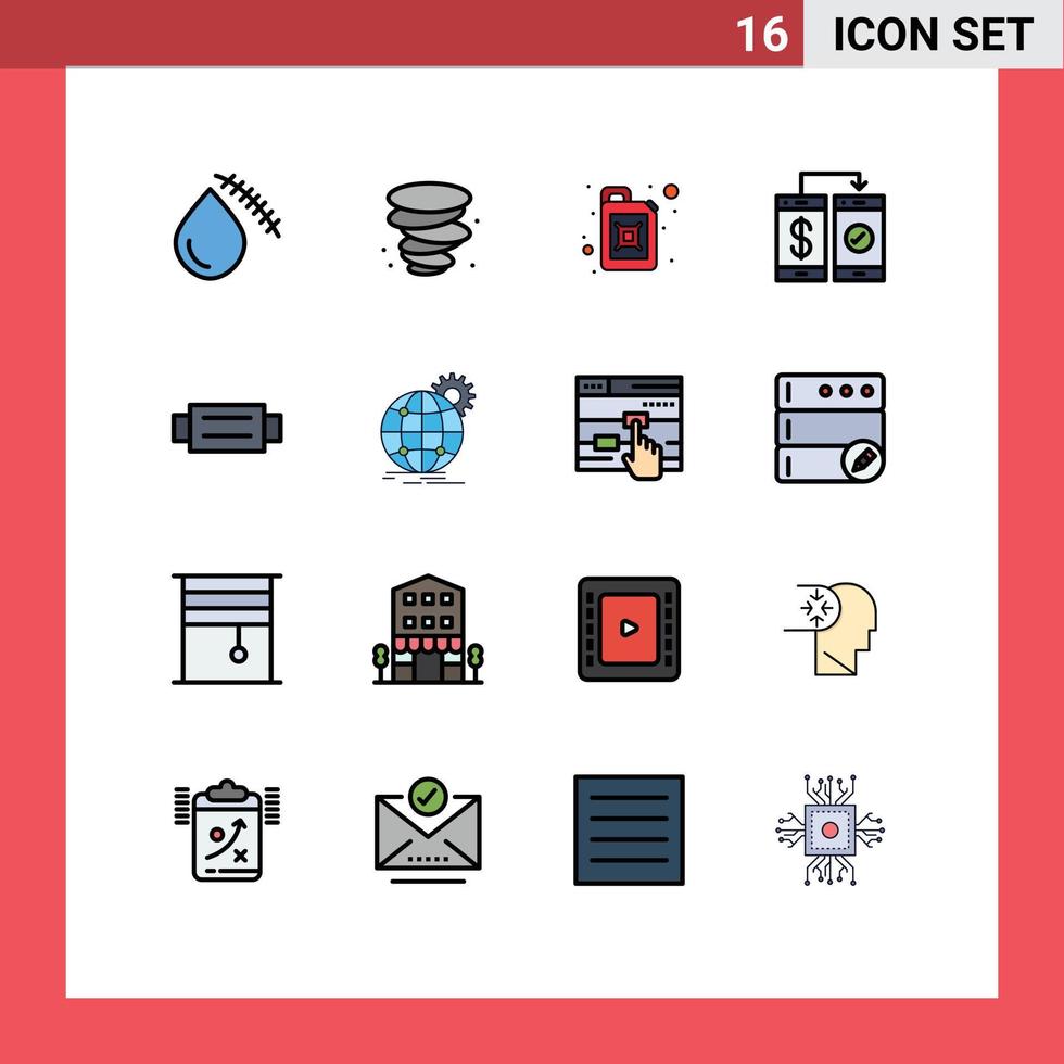 16 User Interface Flat Color Filled Line Pack of modern Signs and Symbols of belt wallet canister payment cashless Editable Creative Vector Design Elements