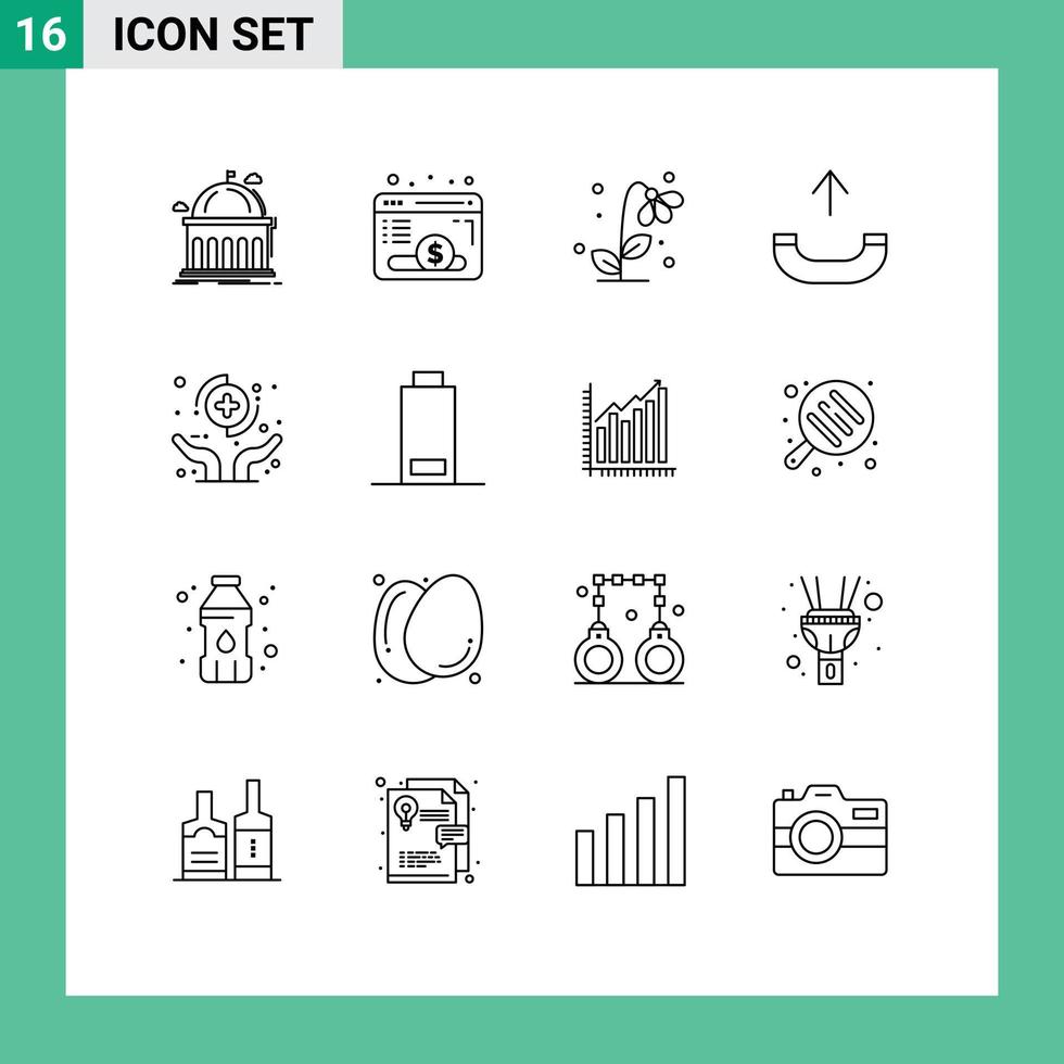 Modern Set of 16 Outlines and symbols such as hands outgoing fund call nature Editable Vector Design Elements
