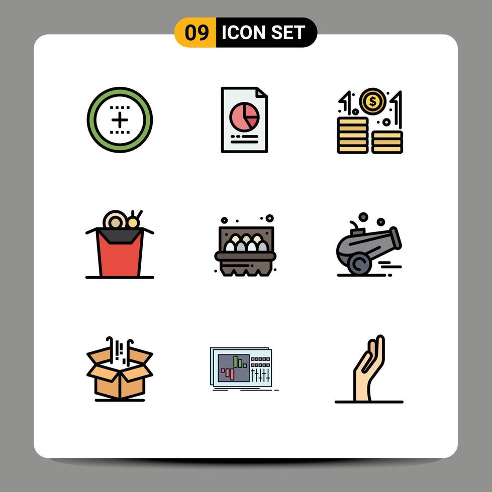 Set of 9 Modern UI Icons Symbols Signs for basket food file noodle growth Editable Vector Design Elements