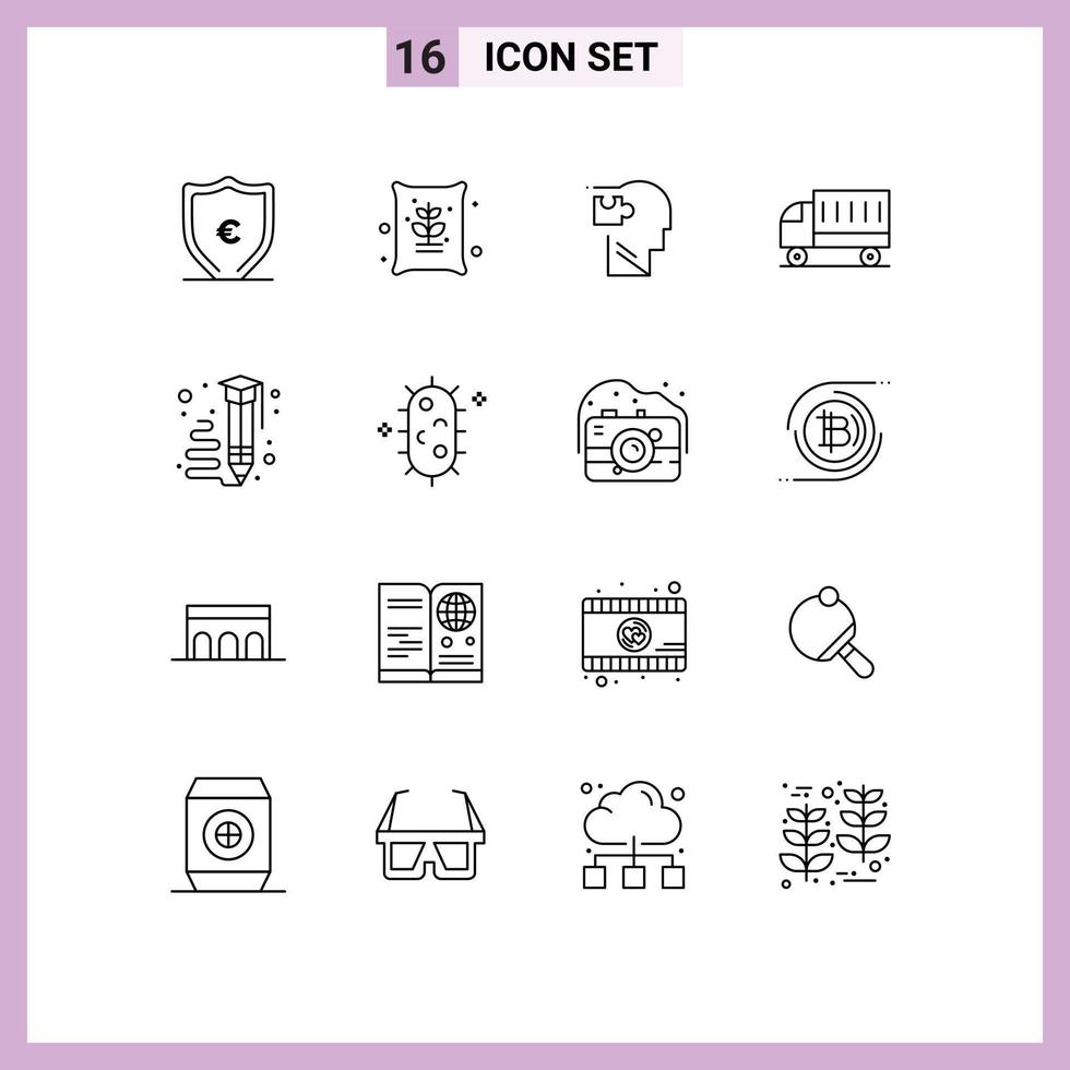 16 Universal Outlines Set for Web and Mobile Applications truck shipping human delivery solution Editable Vector Design Elements