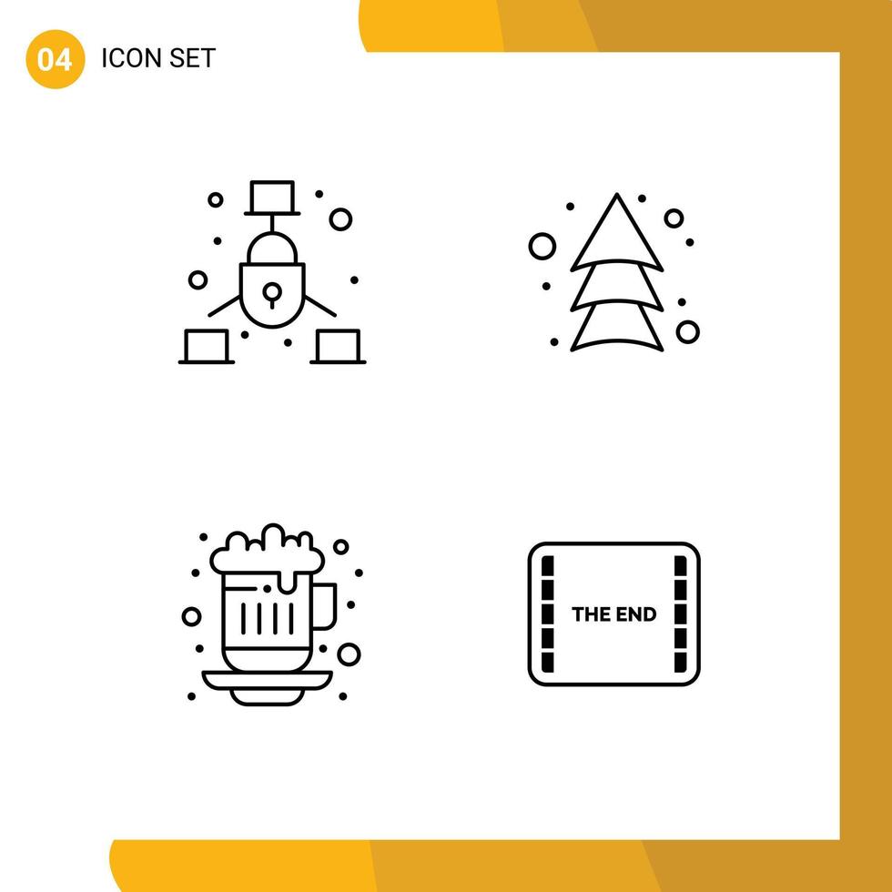 4 Universal Filledline Flat Colors Set for Web and Mobile Applications communication hot coffee security up tea Editable Vector Design Elements
