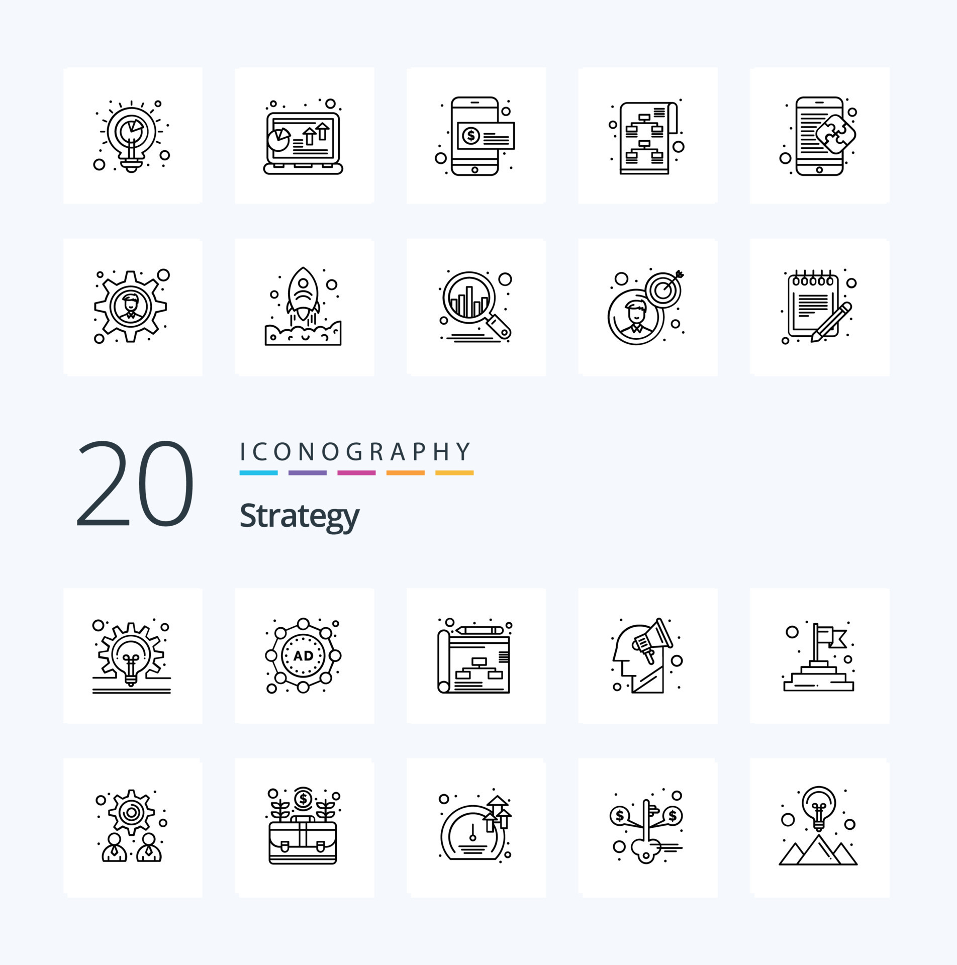 20 Strategy Line icon Pack like success finish planning strategy ...