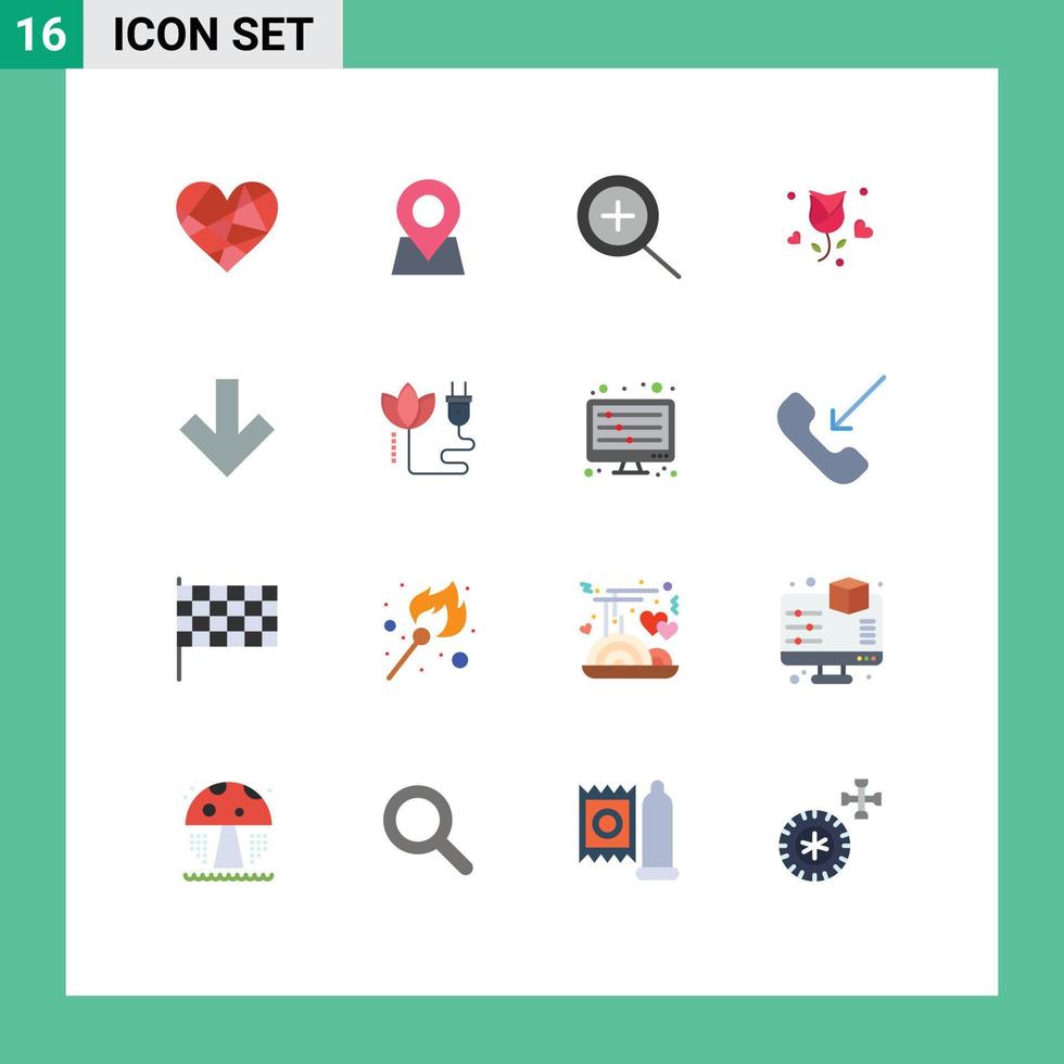 16 Universal Flat Color Signs Symbols of down valentine pin propose flower Editable Pack of Creative Vector Design Elements