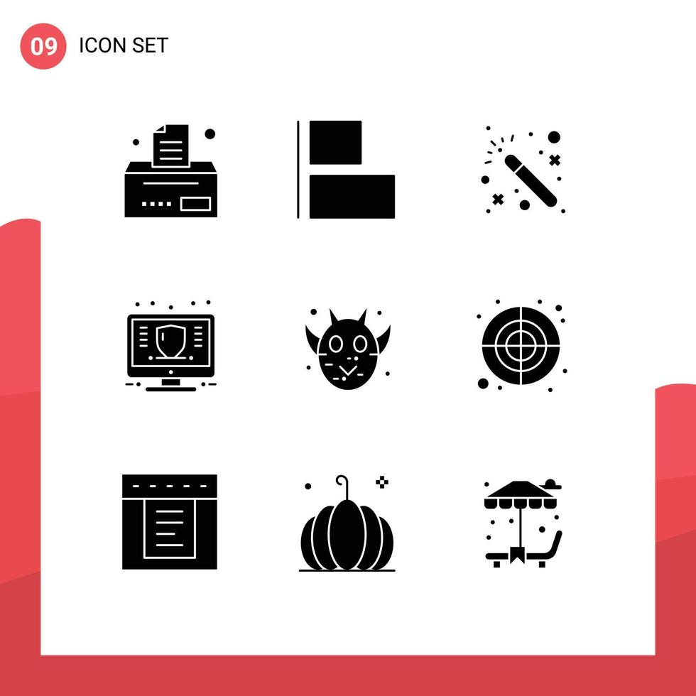 Modern Set of 9 Solid Glyphs and symbols such as halloween animal face wizards angry money Editable Vector Design Elements