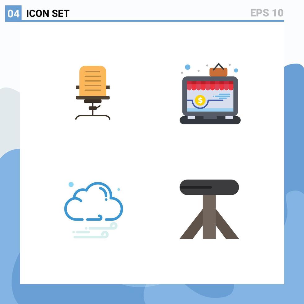 Set of 4 Vector Flat Icons on Grid for armchair laptop chair app night Editable Vector Design Elements