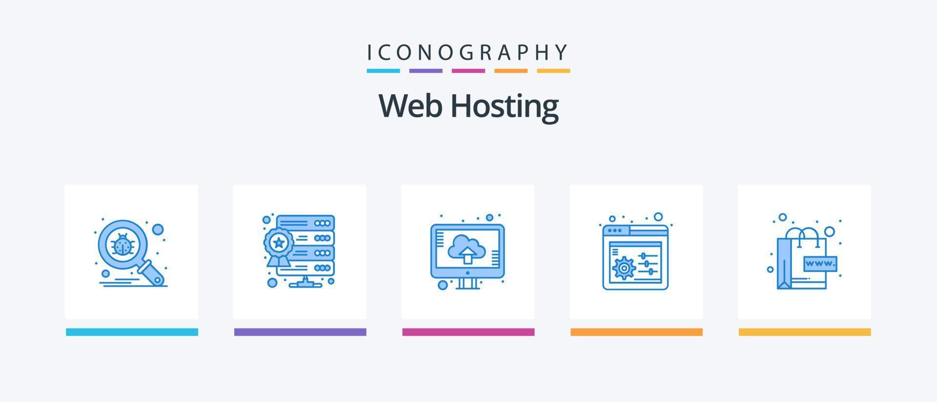 Web Hosting Blue 5 Icon Pack Including web. ecommerce. cloud. settings. web control. Creative Icons Design vector