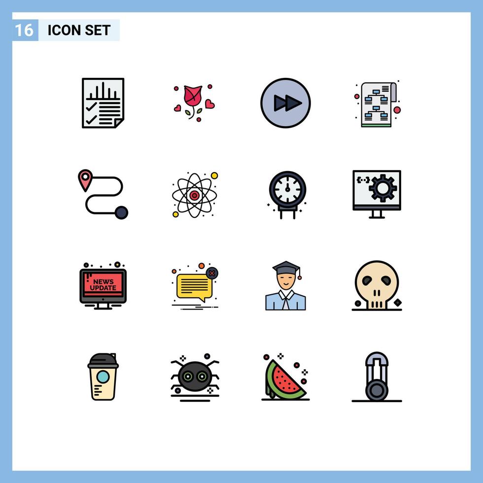 grupo de 16 signos y símbolos de líneas rellenas de color plano para la estrategia de propuesta de negocio de rutas a continuación elementos de diseño de vectores creativos editables