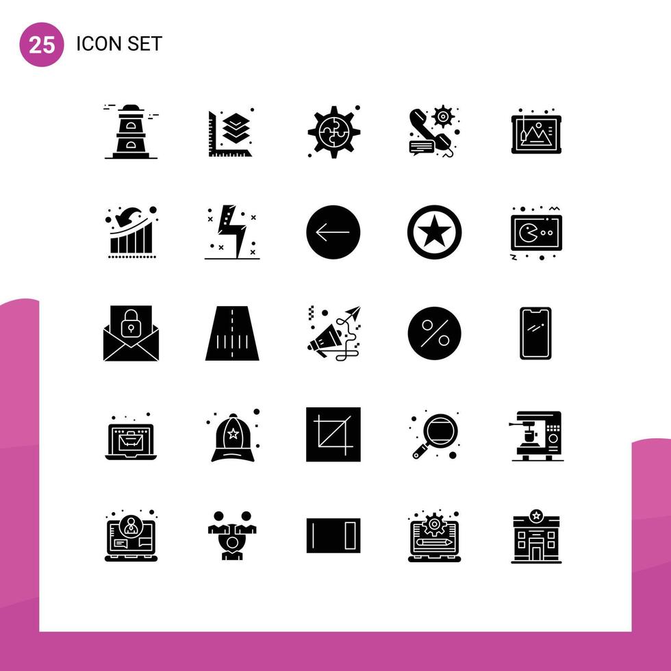 Set of 25 Vector Solid Glyphs on Grid for history art gear frame setting Editable Vector Design Elements