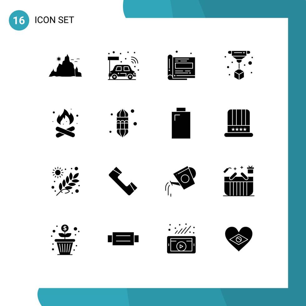 Modern Set of 16 Solid Glyphs and symbols such as camping technology smart print paper Editable Vector Design Elements