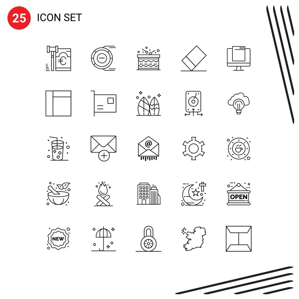 Group of 25 Modern Lines Set for imac monitor resource computer happy Editable Vector Design Elements