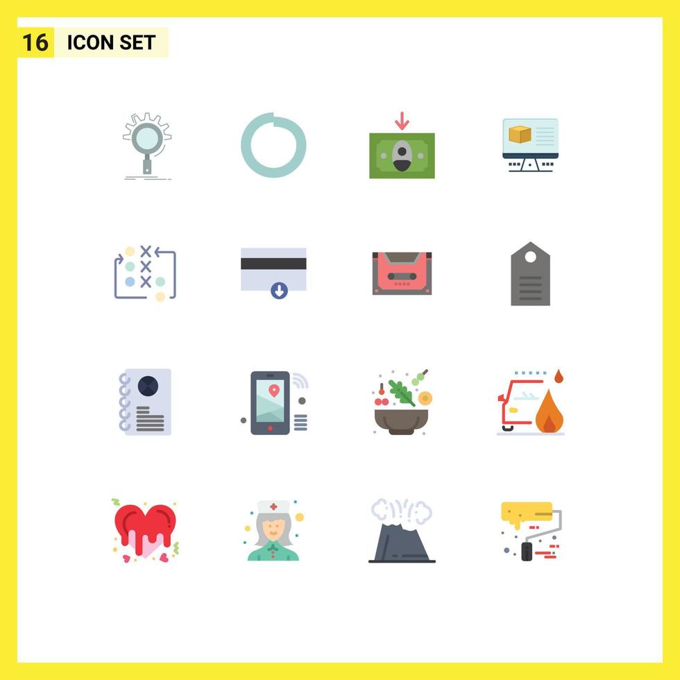 16 User Interface Flat Color Pack of modern Signs and Symbols of strategy game cash monitore box Editable Pack of Creative Vector Design Elements