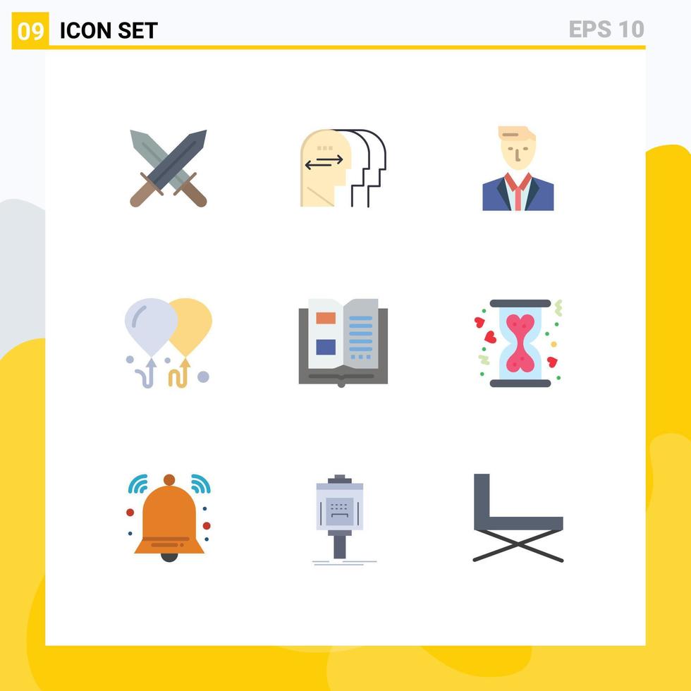 Flat Color Pack of 9 Universal Symbols of knowledge book ceo motivation balloon Editable Vector Design Elements