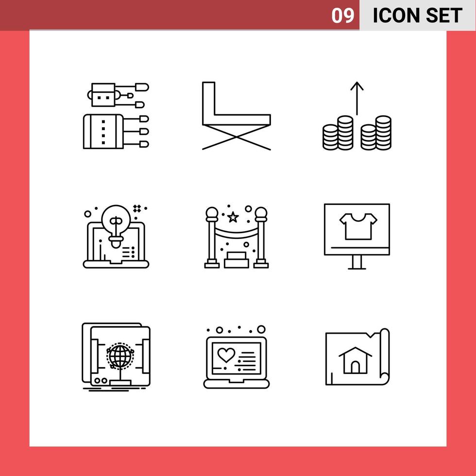 Pictogram Set of 9 Simple Outlines of queue design rest computer money Editable Vector Design Elements