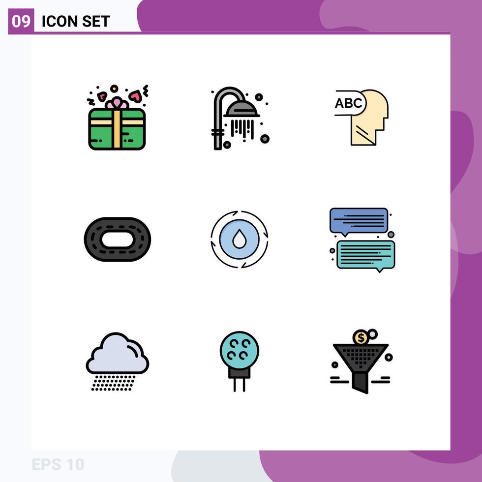 Set of 9 Modern UI Icons Symbols Signs for message chat stadium nature water Editable Vector Design Elements