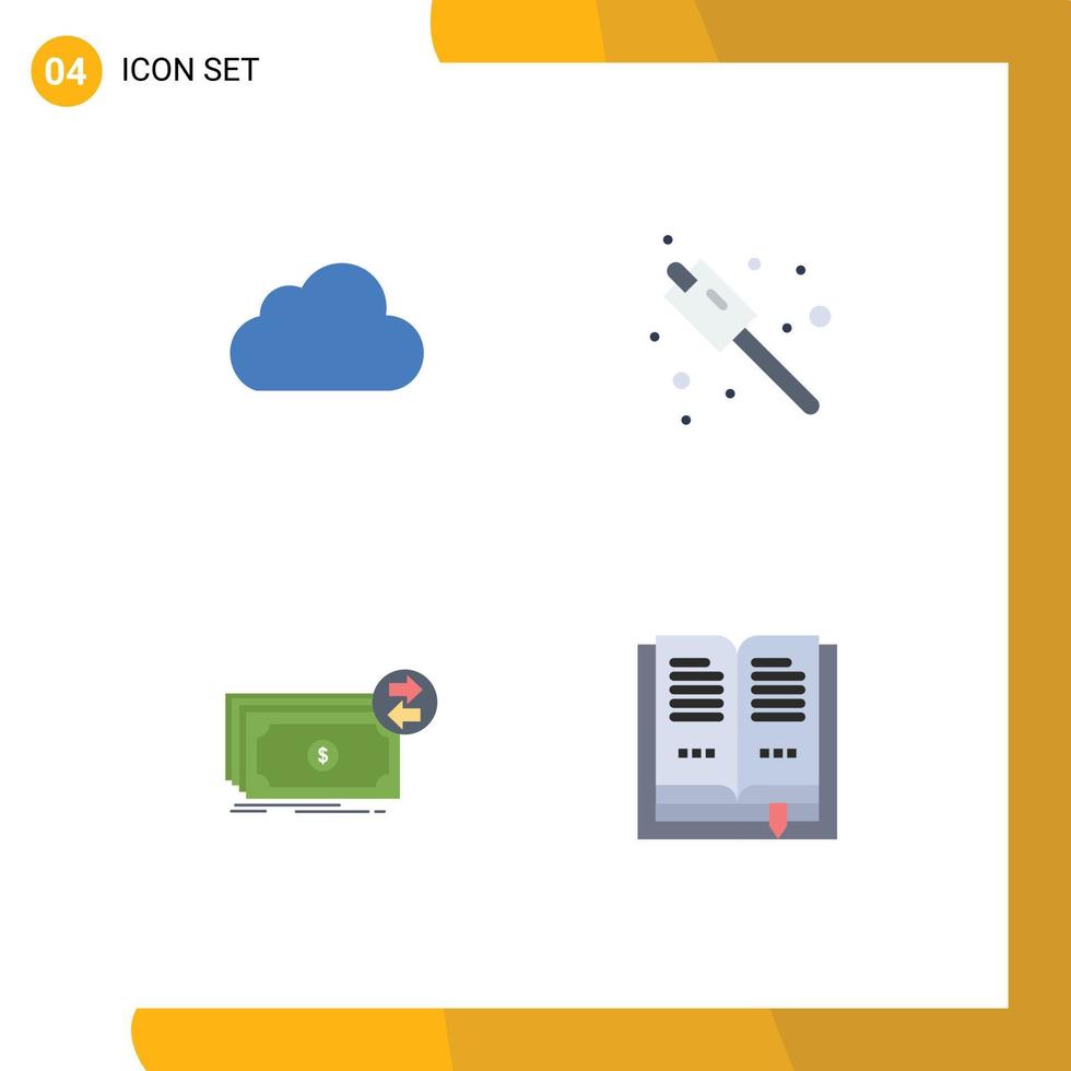 Universal Icon Symbols Group of 4 Modern Flat Icons of cloud dollars cloudy sweets money Editable Vector Design Elements