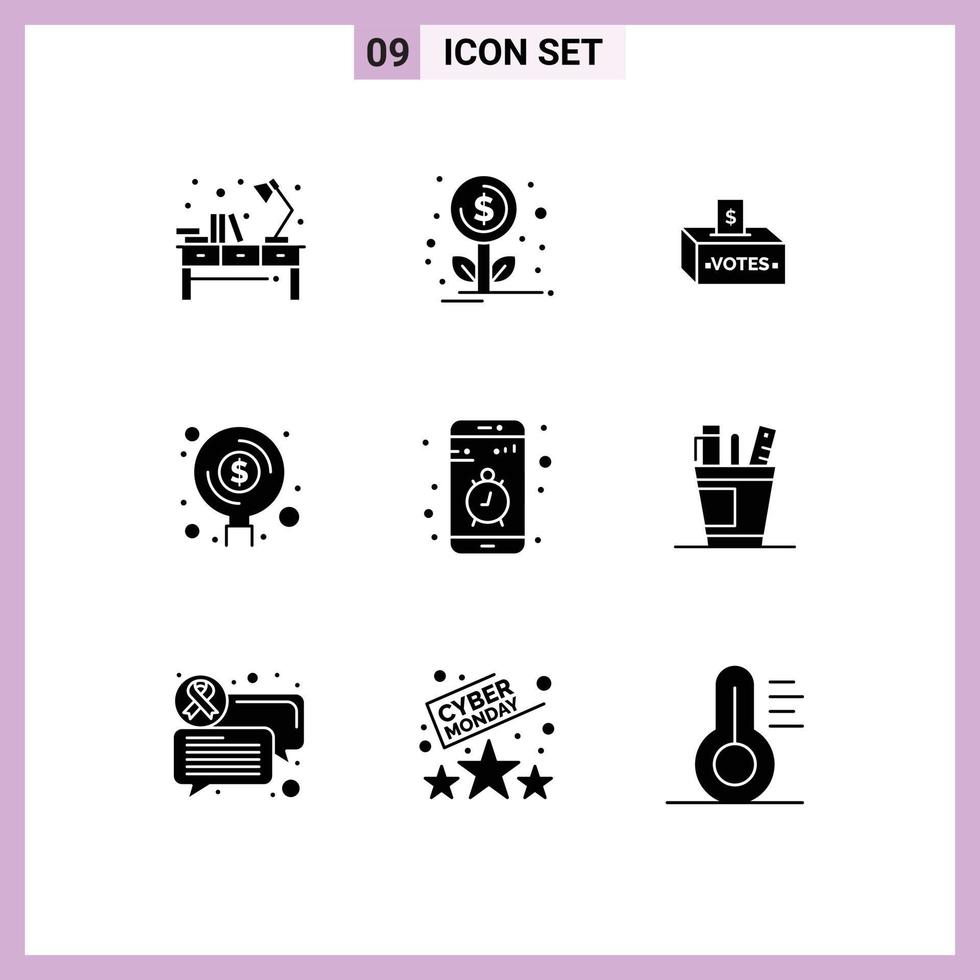 Pack of 9 creative Solid Glyphs of money funds bribe find money Editable Vector Design Elements