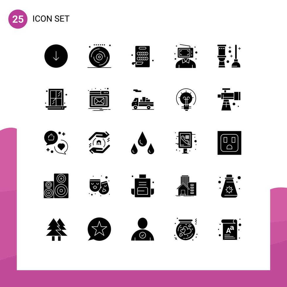 Pictogram Set of 25 Simple Solid Glyphs of clean marketing board man customer Editable Vector Design Elements