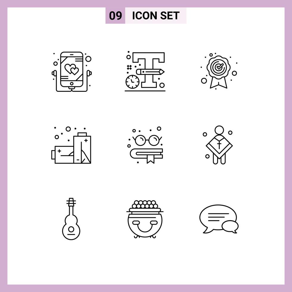 User Interface Pack of 9 Basic Outlines of christian education best quality book gas Editable Vector Design Elements