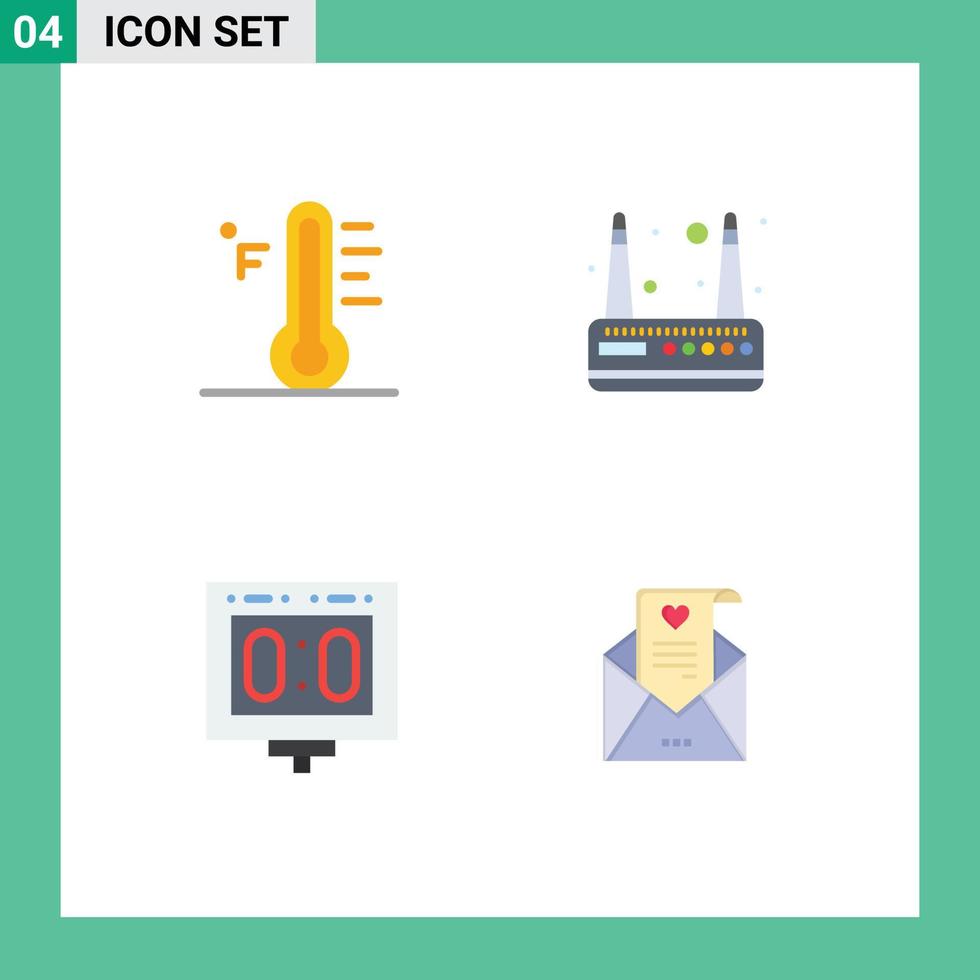 conjunto de pictogramas de 4 iconos planos simples de marcador de nube enrutador solar deportes elementos de diseño vectorial editables vector