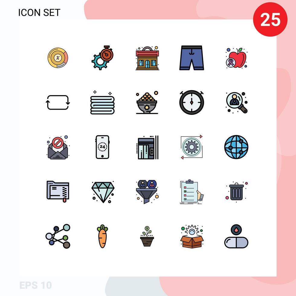 Modern Set of 25 Filled line Flat Colors and symbols such as shorts clothing watch clothe party Editable Vector Design Elements