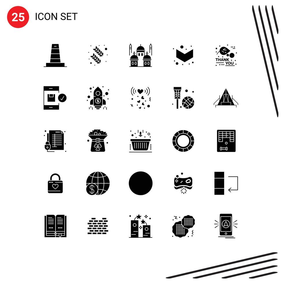 Solid Glyph Pack of 25 Universal Symbols of autumn full mosque down pray Editable Vector Design Elements