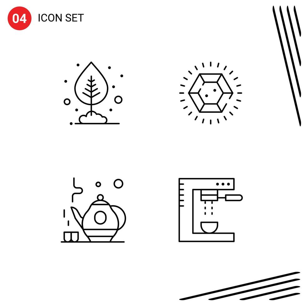 Set of 4 Vector Filledline Flat Colors on Grid for growth teapot leaf ring cooking Editable Vector Design Elements
