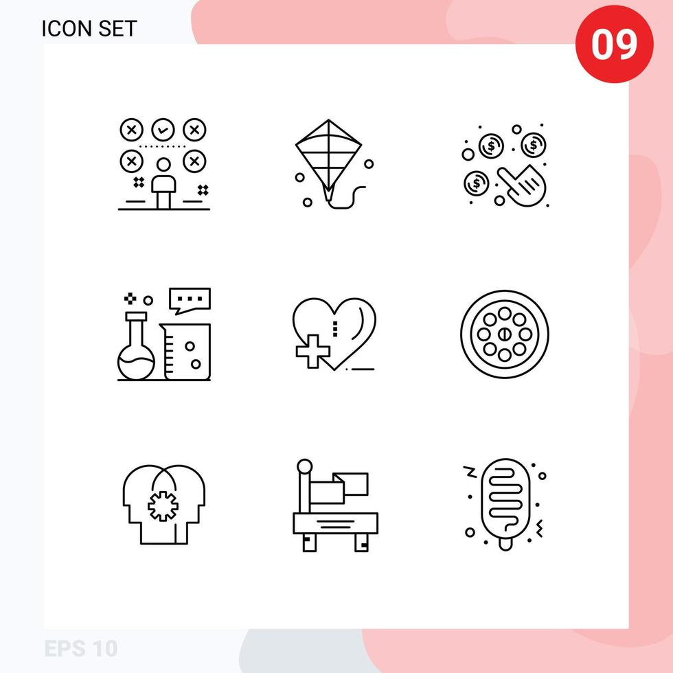Set of 9 Vector Outlines on Grid for love lab equipment click chemistry laboratory chemical equipment Editable Vector Design Elements