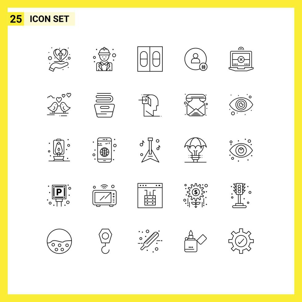 Mobile Interface Line Set of 25 Pictograms of contact tweet labour hash tag medical Editable Vector Design Elements