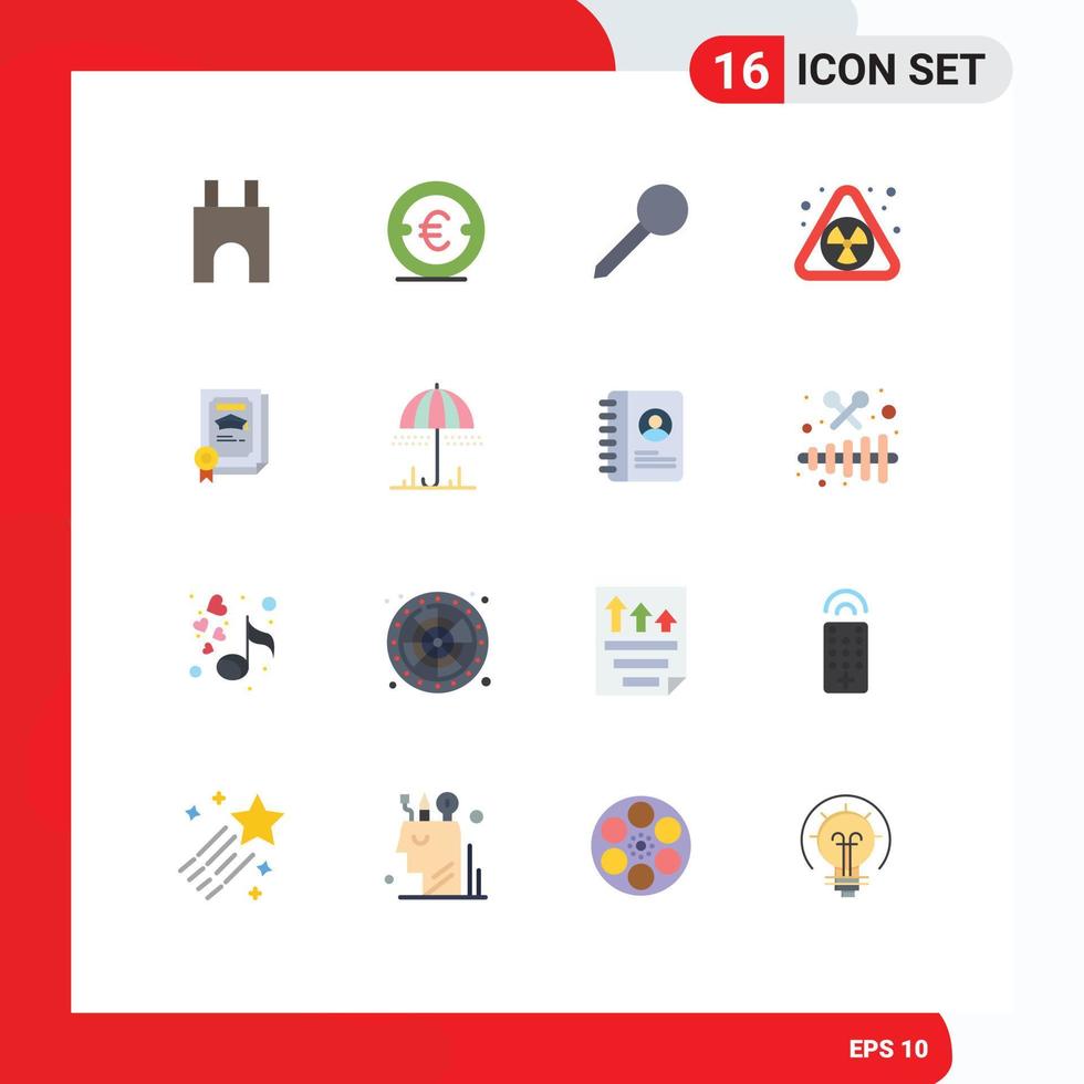 Pack of 16 Modern Flat Colors Signs and Symbols for Web Print Media such as degree pollution investment nuclear marker Editable Pack of Creative Vector Design Elements
