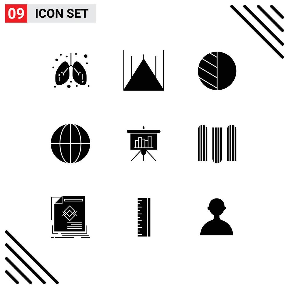 Group of 9 Solid Glyphs Signs and Symbols for report blackboard editing presentation globe Editable Vector Design Elements