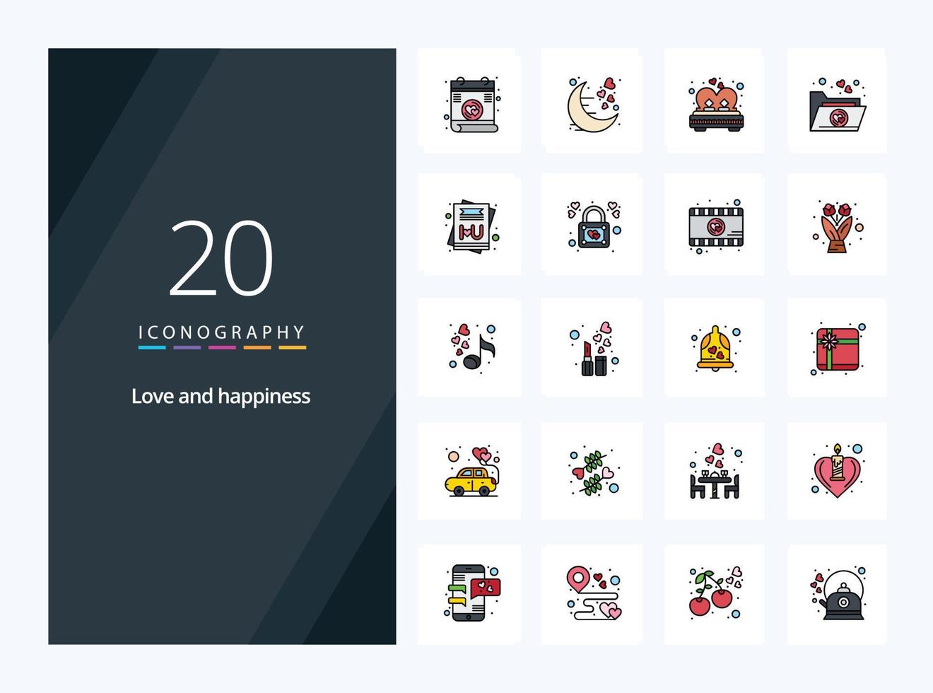 20 Love line Filled icon for presentation vector