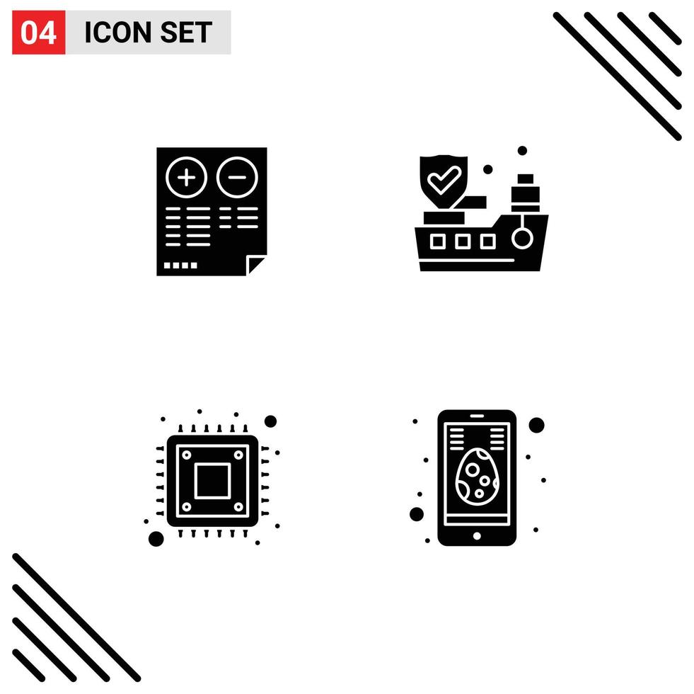 Set of 4 Commercial Solid Glyphs pack for pros cpu plus insurance storage Editable Vector Design Elements