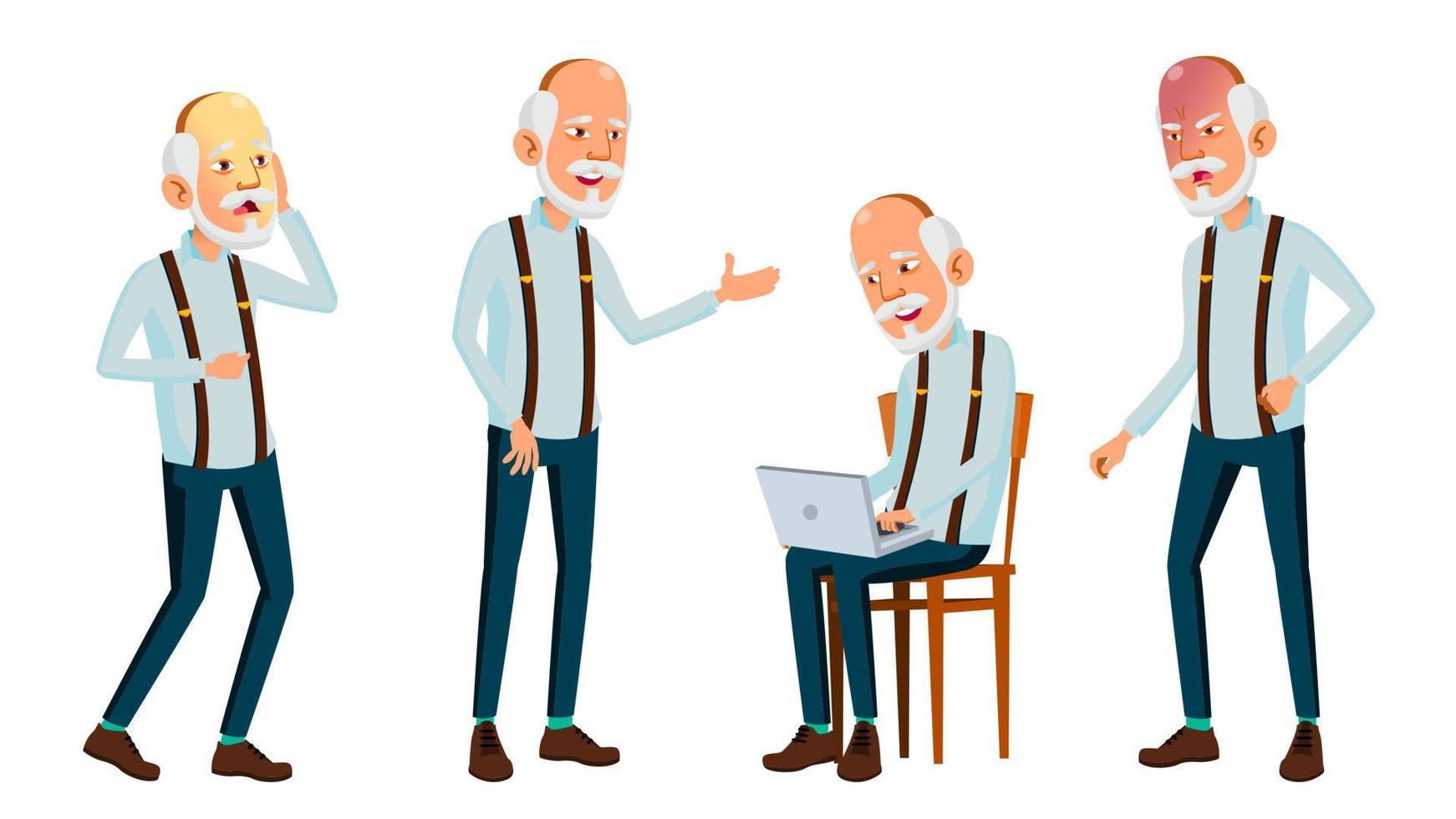 Asian Old Man Vector. Elderly People. Senior Person. Aged. Smile. Advertisement, Greeting, Announcement Design. Isolated Cartoon Illustration vector