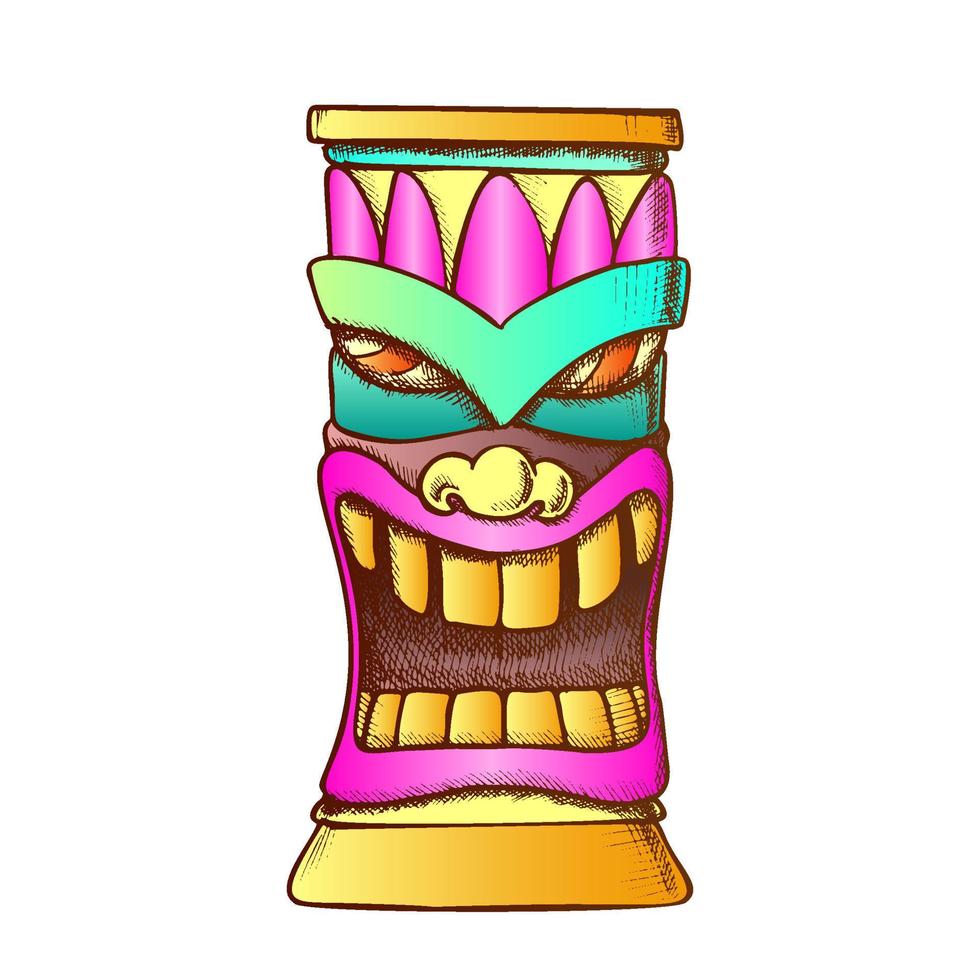 vector de color de tótem de madera tallada ídolo tiki