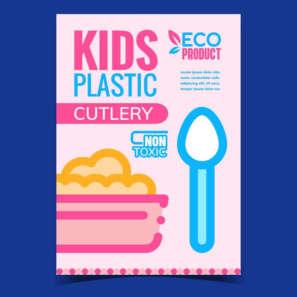 vector de banner de publicidad de cubiertos de plástico para niños