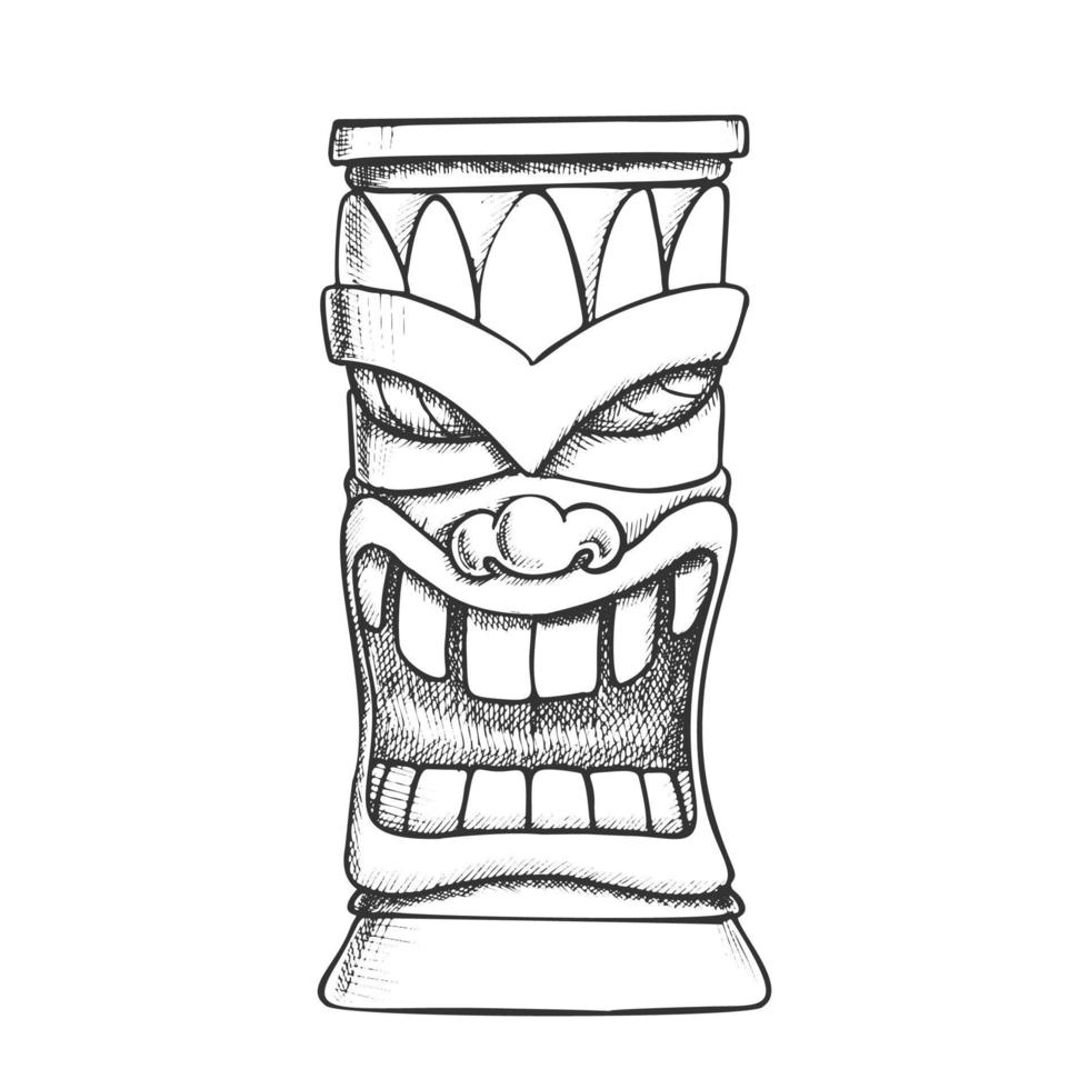 Tiki Idol Carved Wooden Totem Monochrome Vector