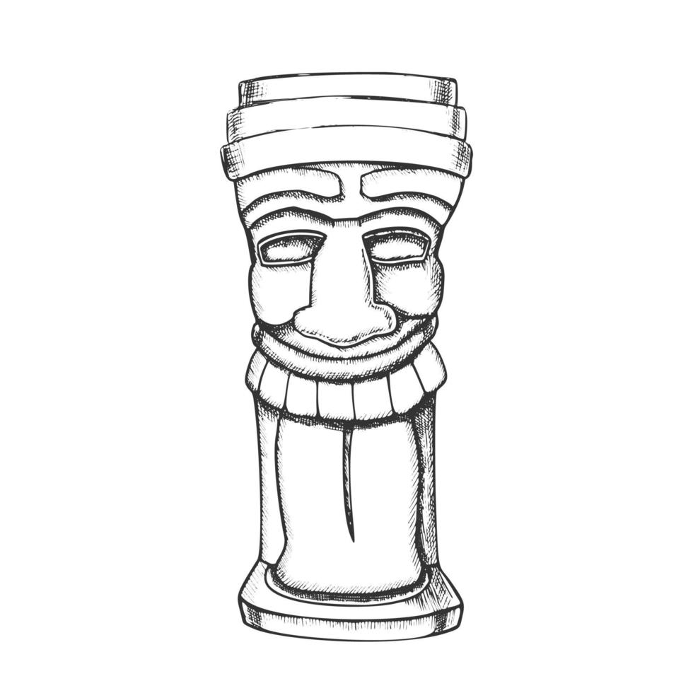 Tiki Idol Carved Wood Totem Monochrome Vector