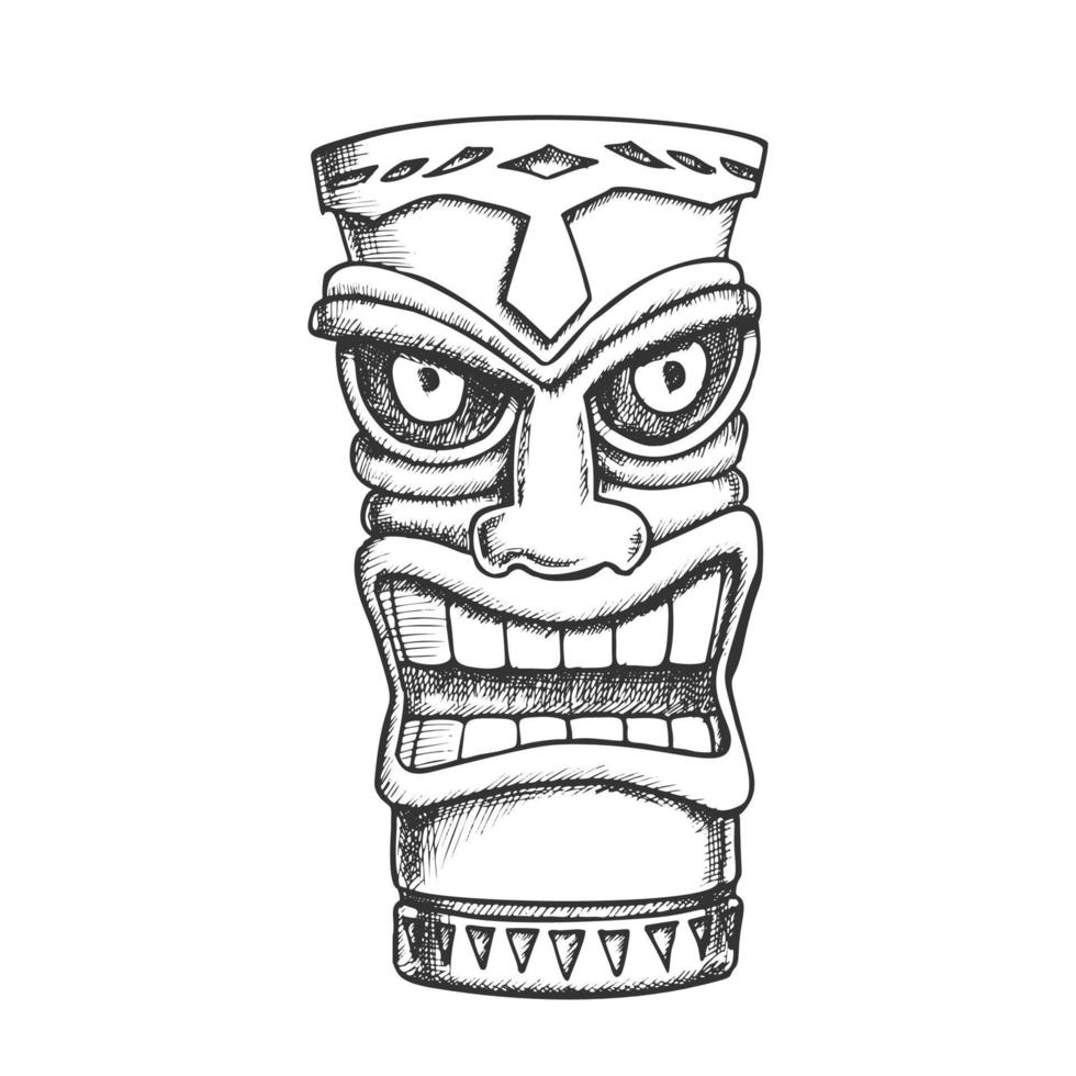 Tiki Idol Carved Wood Statue Monochrome Vector