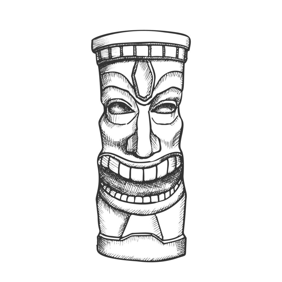 Tiki Idol Carved Wooden Laughing Totem Ink Vector