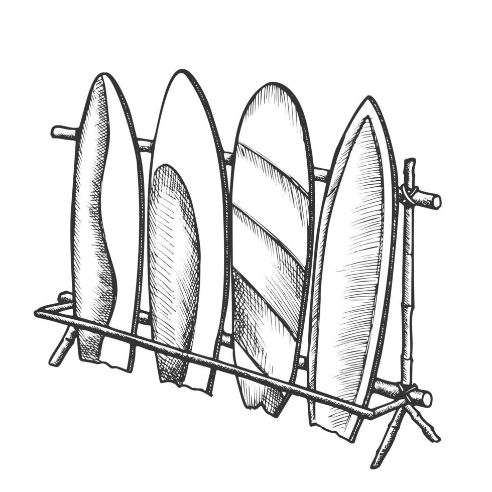 tablas de surf en diferentes diseños en vector de tinta de rack