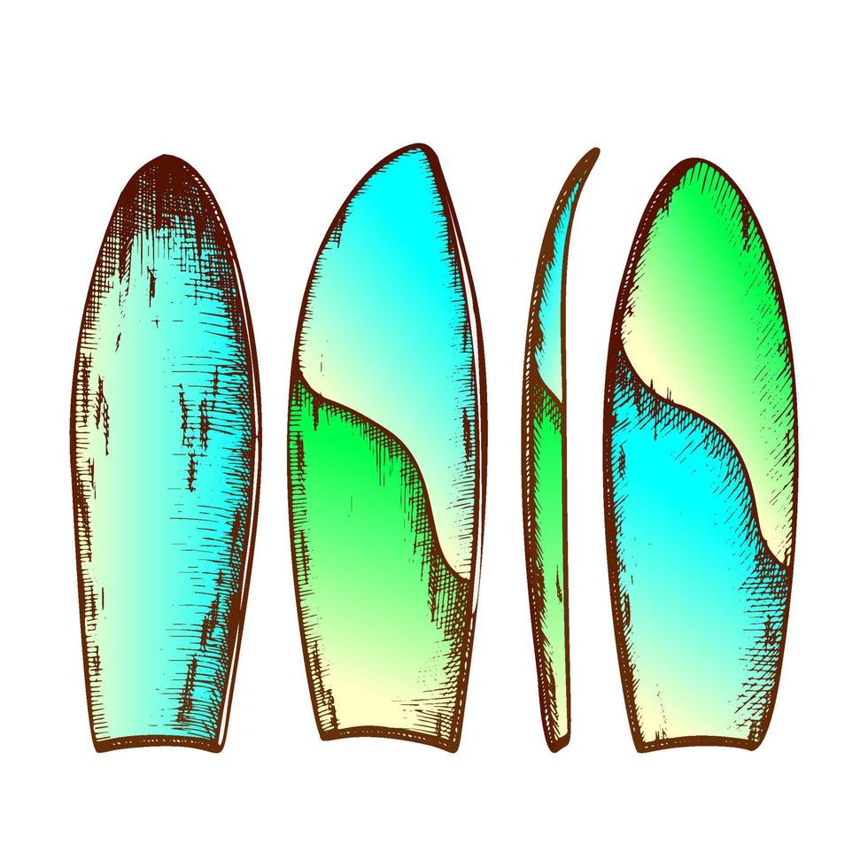 tabla de surf en vector de conjunto de colores de vista diferente