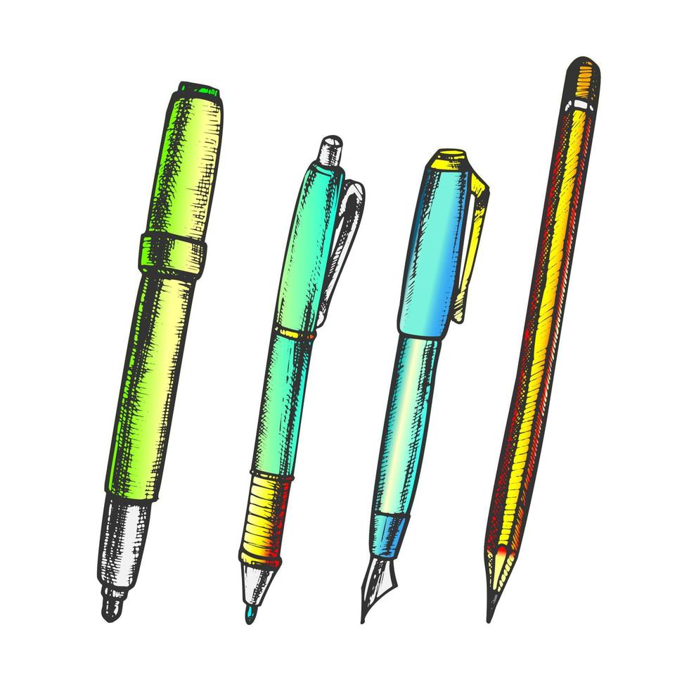 Pen, Pencil And Felt-tip Marker Retro Color Vector