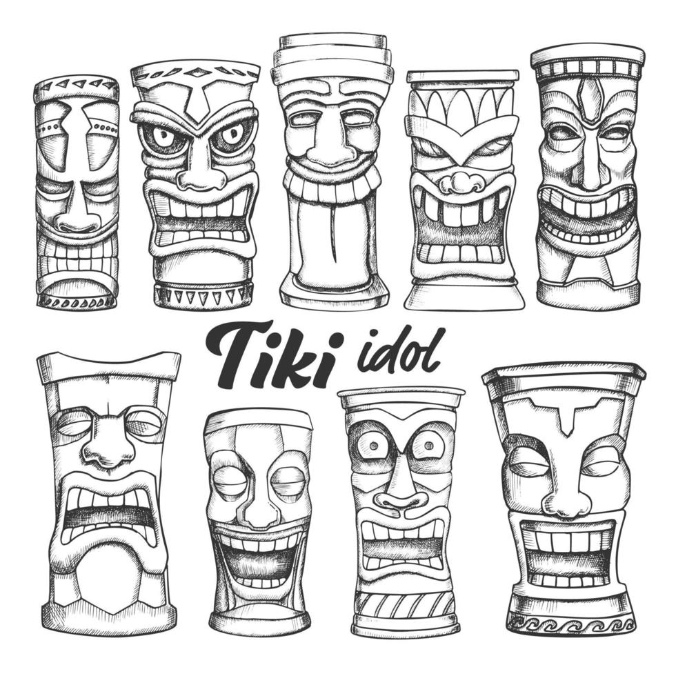 Tiki Idol Collection Totem Vintage Set Vector