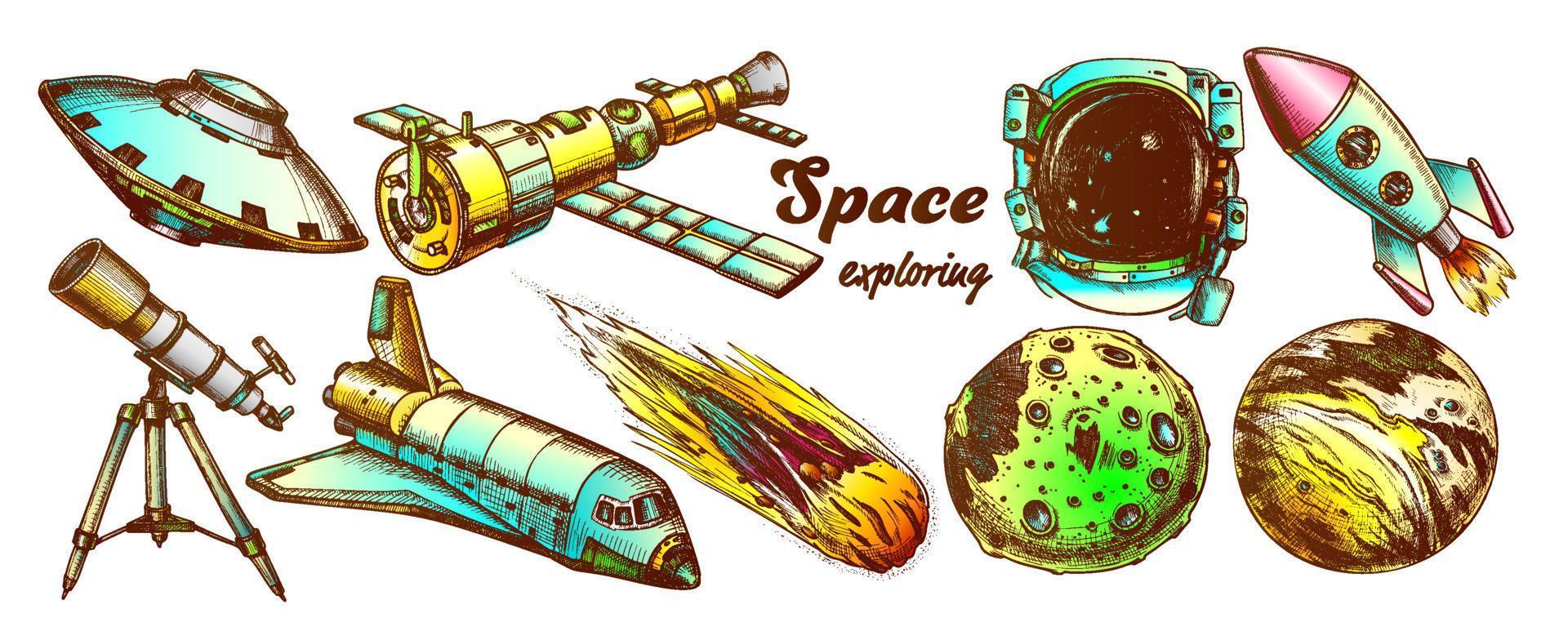 Space Exploring Color Elements Set Vector