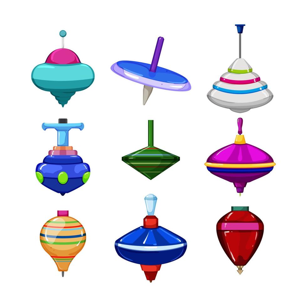 spinning top toy set cartoon vector illustration