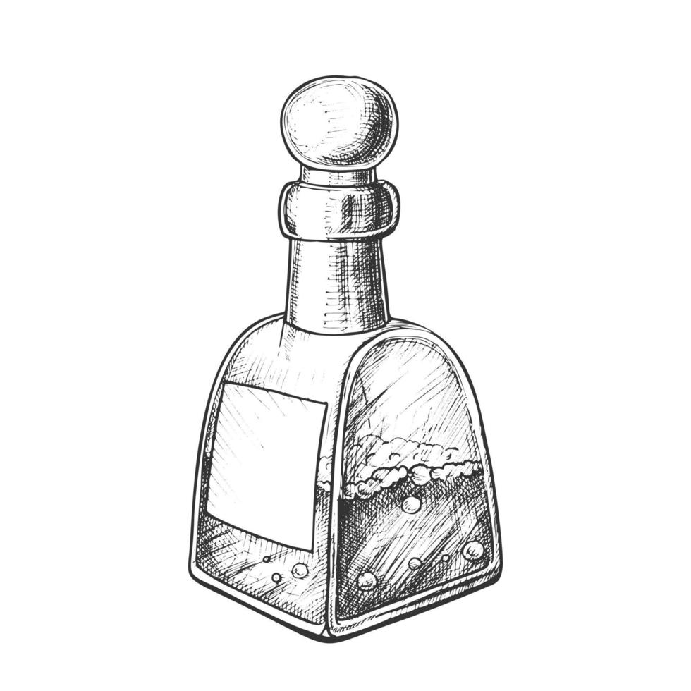 vector monocromo de botella de líquido de poción burbujeada