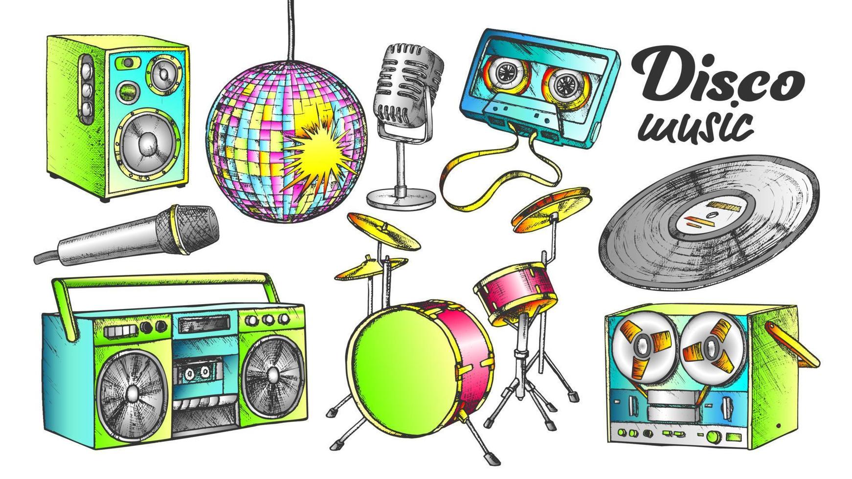 Disco Music Color Elements Ink Set Vector