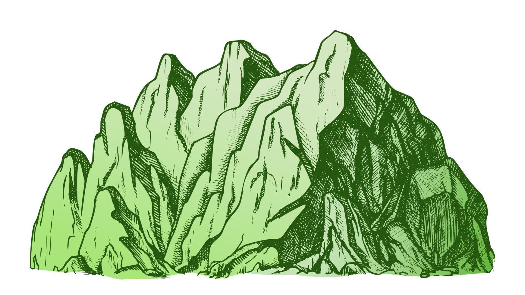 Color High Mountain Crag Landscape Hand Drawn Vector