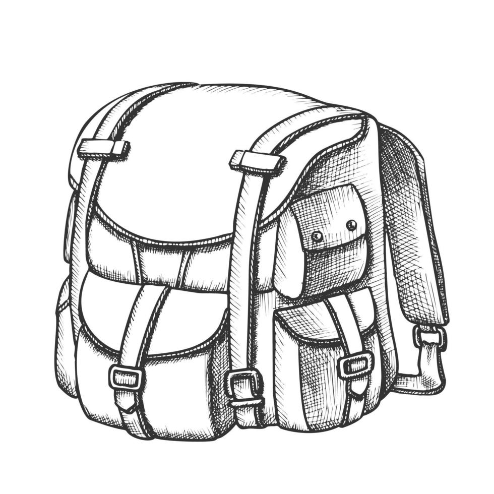 Tourist Travel Backpack Suitcase Monochrome Vector