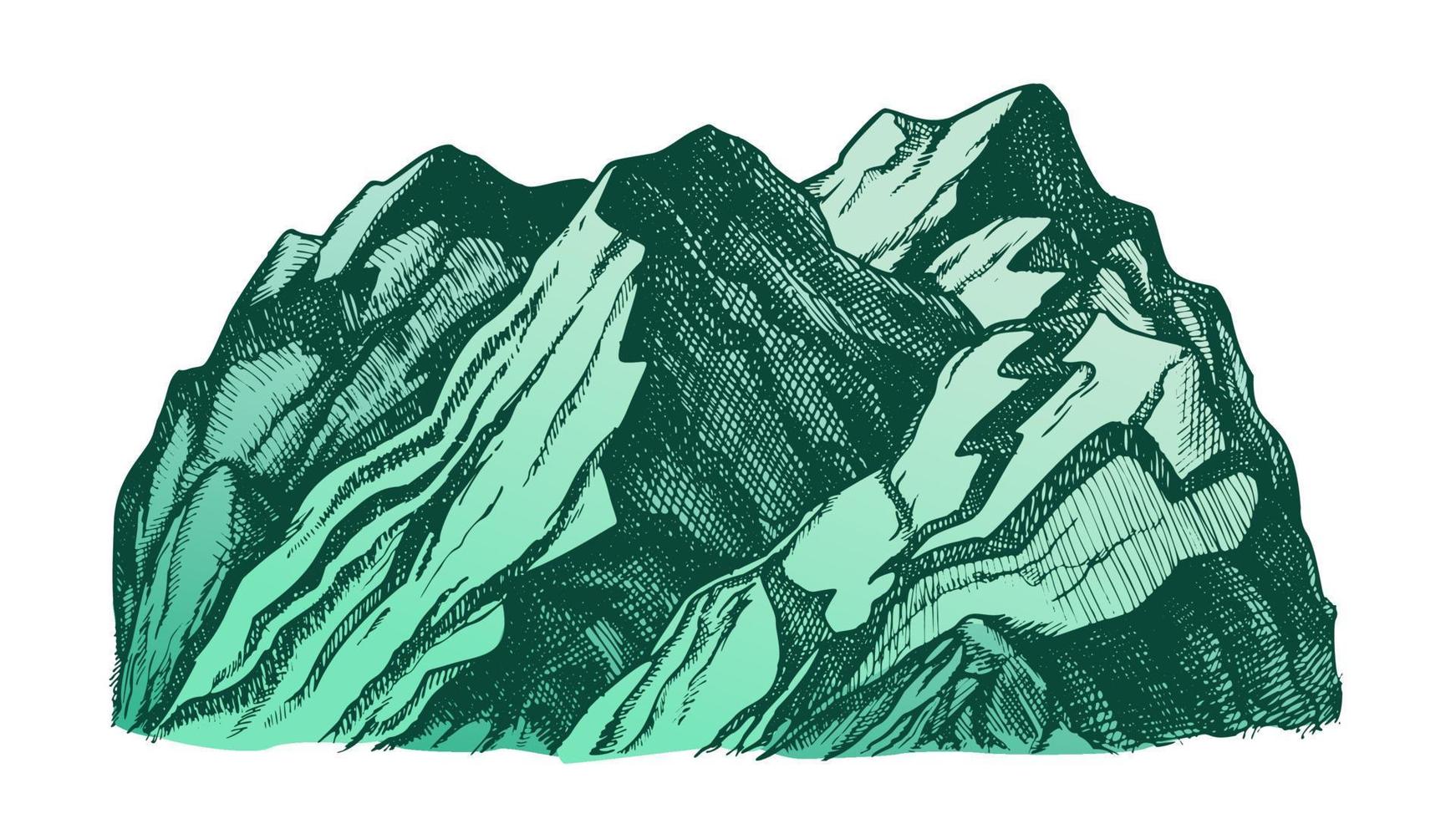 color pico de montaña rocosa paisaje dibujado a mano vector